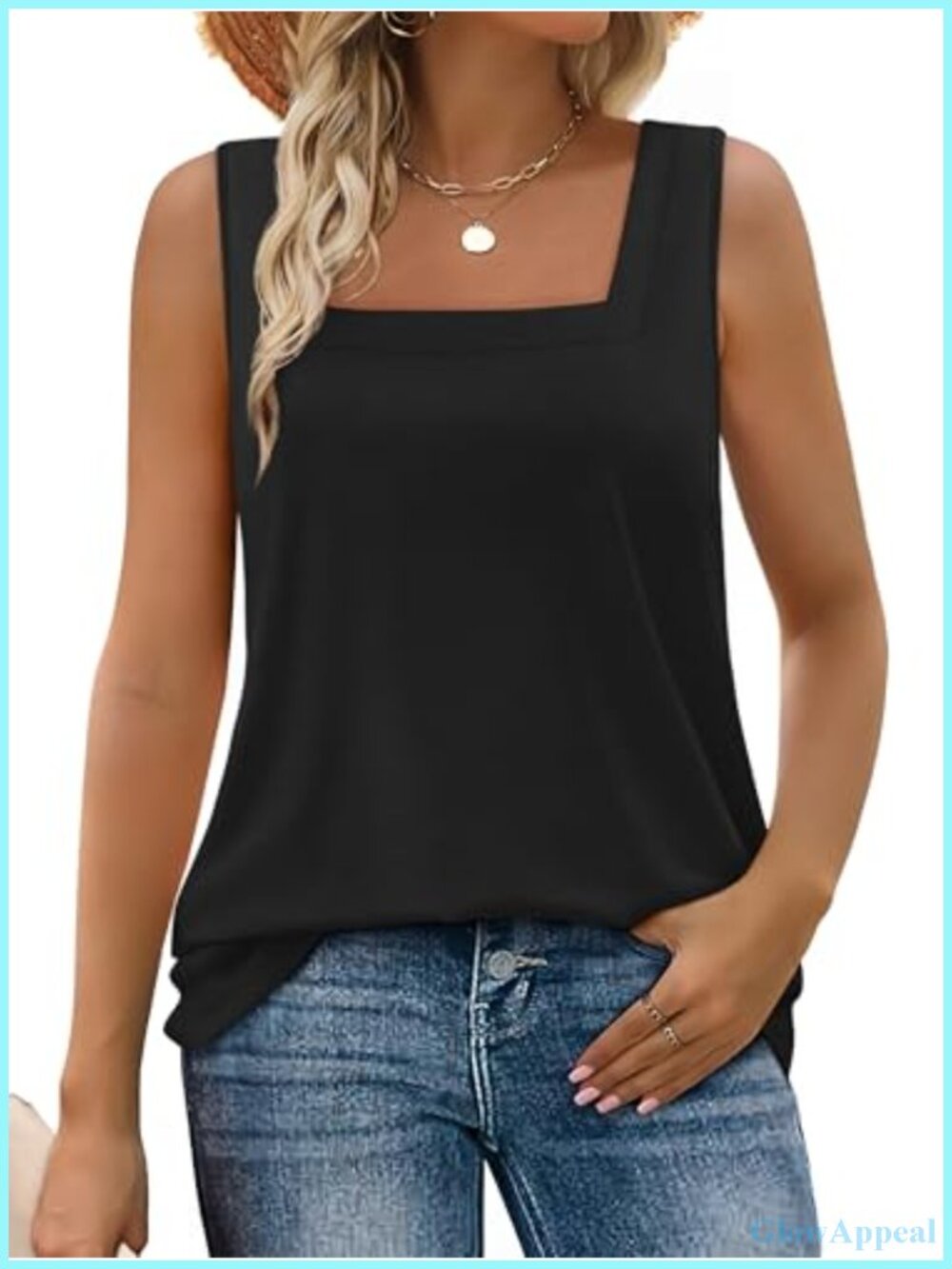 Women's Square Neck Tank Top Sleeveless Flowy Blouse Summer